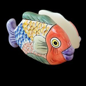 Vintage WCL Colorful Fish Ceramic Napkin Holder
